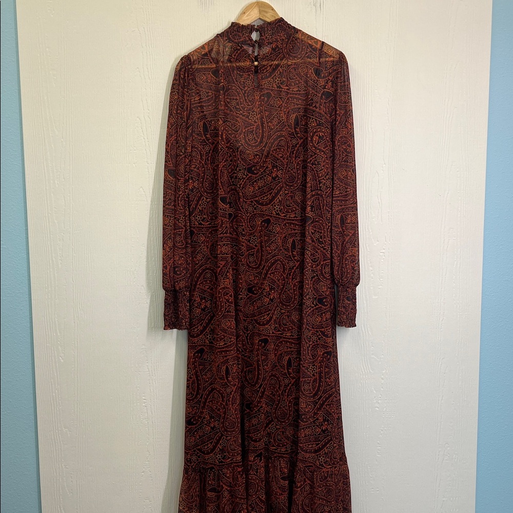 Farm Rio - Anthropologie Printed Paisley Mock Neck Long Sleeve Midi Dress SZ XL - Picture 11 of 12
